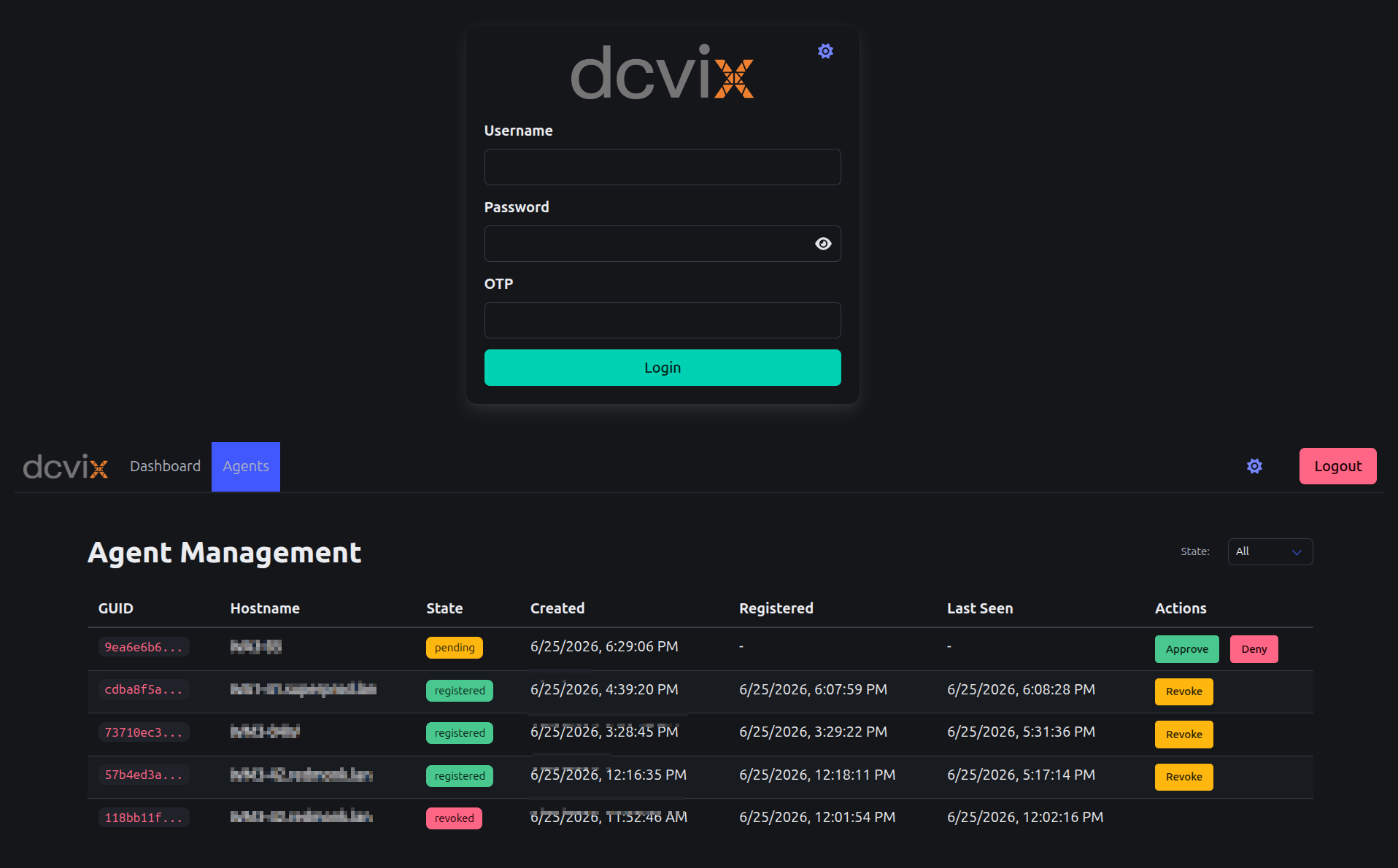 Admin UI - Agent list